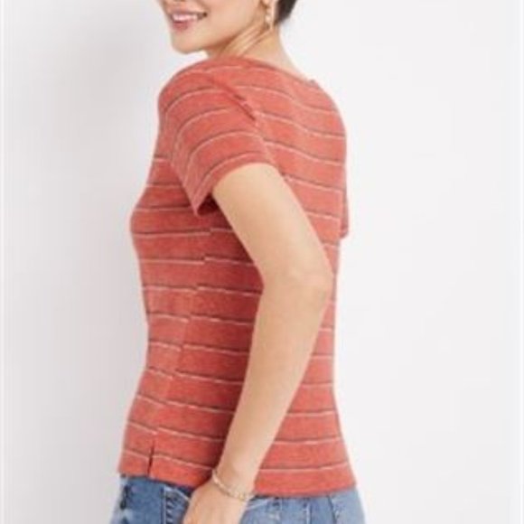 2/$25 NWT  24/7 FLAWLESS STRIPED V NECK TEE - short sleeve - split side  2-2 - Picture 2 of 2